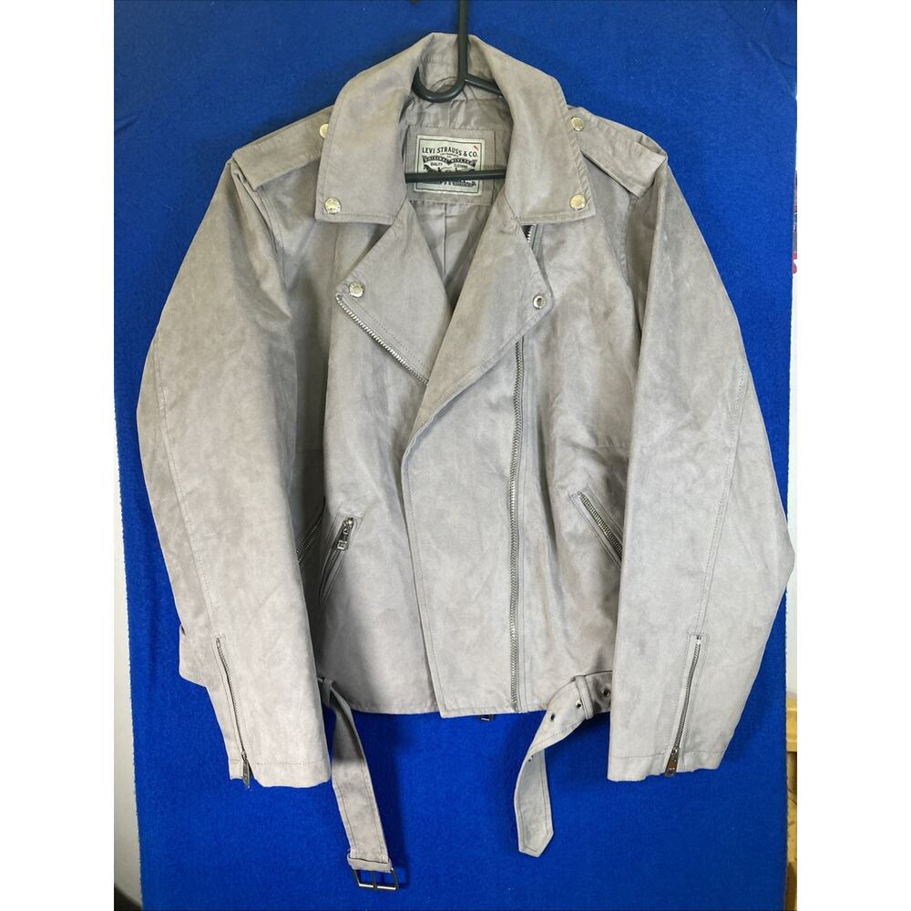 Levi Strauss & Co Womens Size 1X size 16-18 Faux Leather Moto Biker Jacket Grey - Picture 15 of 16